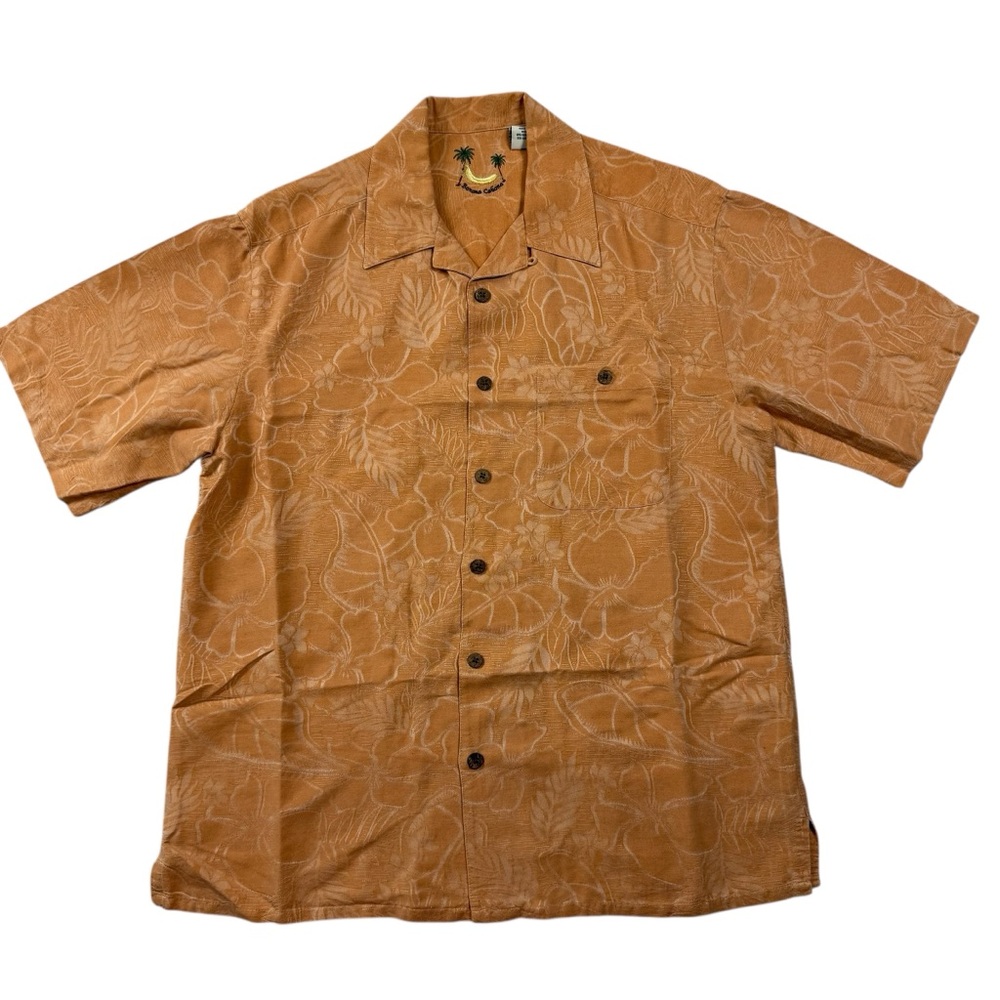 Banana Cabana 100% Silk Hawaiian Shirt – Burnt Orange Floral Print Size Medium